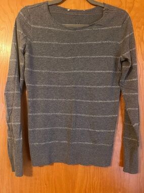 Gray Metallic Stripe Long Sleeve Sweater